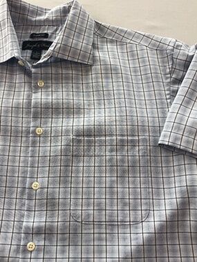 Joseph & Feiss Plaid Blue Collared Button Down Short Sleeve Men's Shirt Sz Large